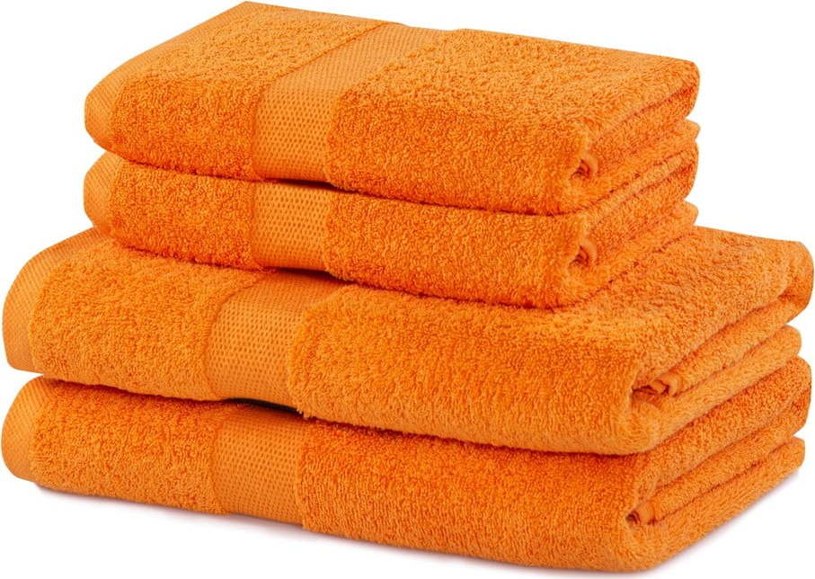 Oranžové froté bavlněné ručníky a osušky v sadě 4 ks Marina – DecoKing