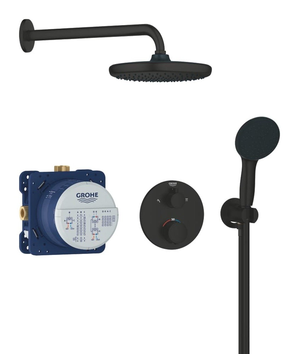 Sprchový systém Grohe Precision Thermostat včetně podomítkového tělesa černá matná 348832430