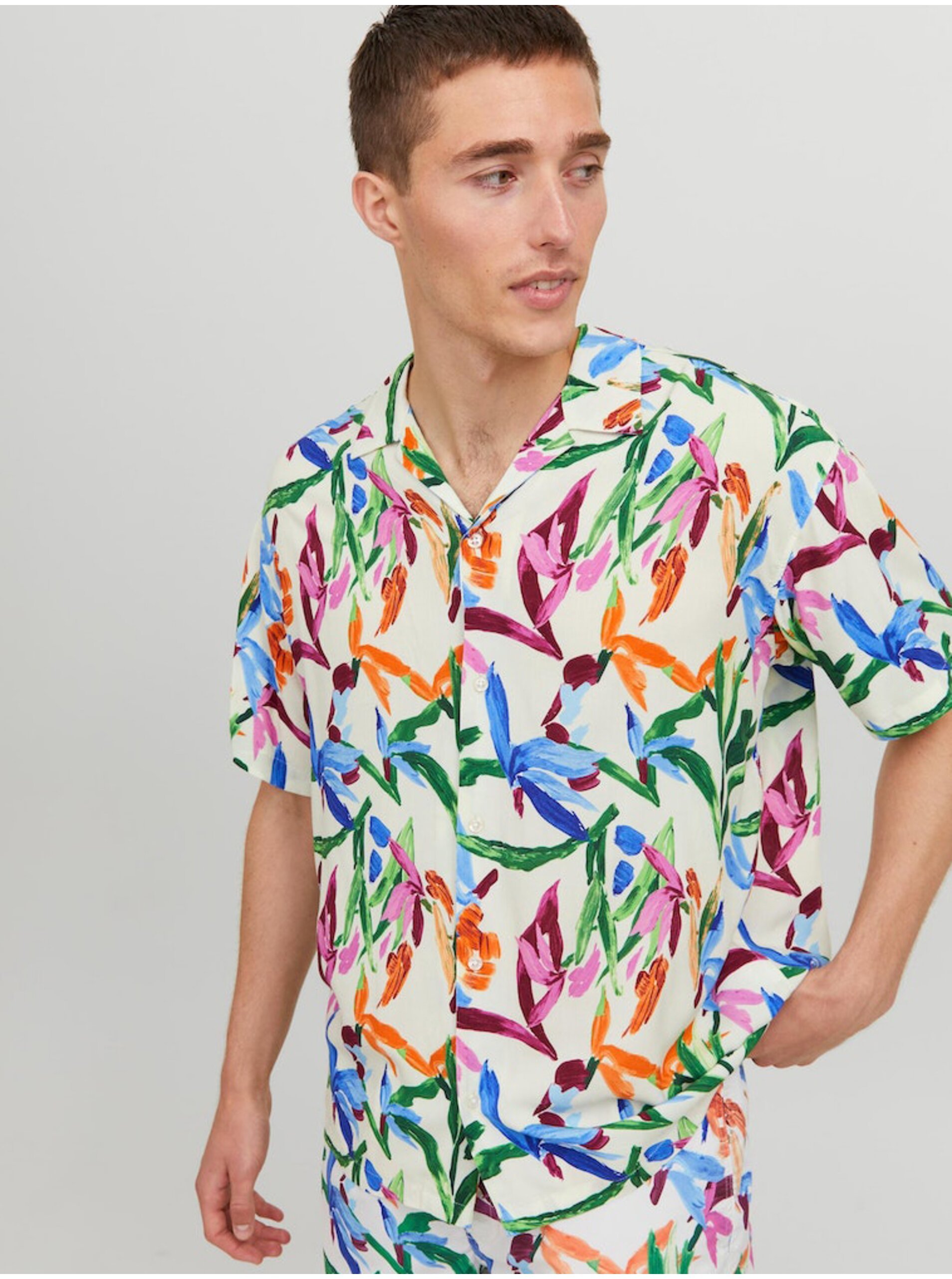 Barevná pánská vzorovaná košile s krátkým rukávem Jack & Jones L - Pánské