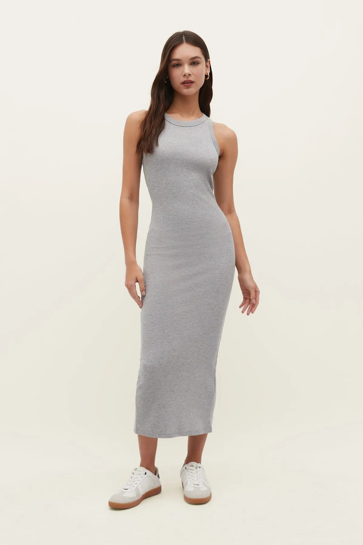 Laluvia Fitted Ribbed Midi Dress