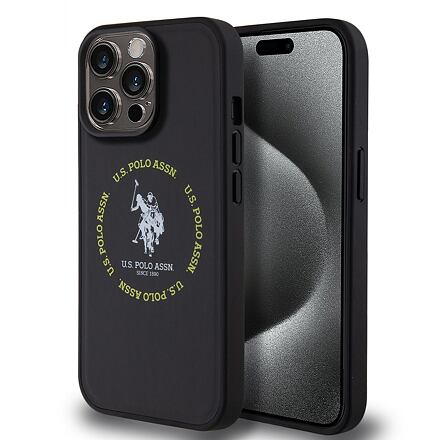 U.S. Polo PU Leather Printed Round Double Horse MagSafe Zadní Kryt pro iPhone 15 Pro Black USHMP15LPSRTK