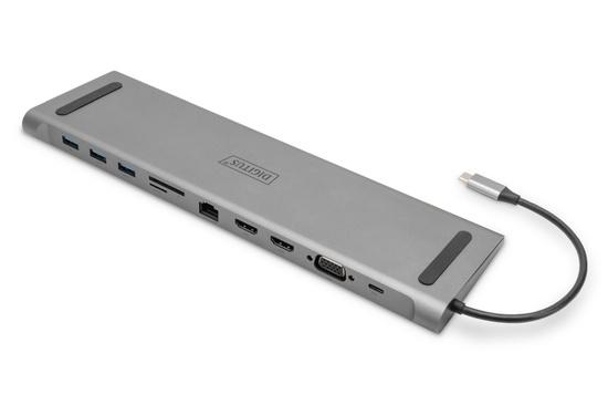 DIGITUS DA-70898 11portová USB-C dokovací stanice, 2x HDMI, VGA, šedá, DA-70898