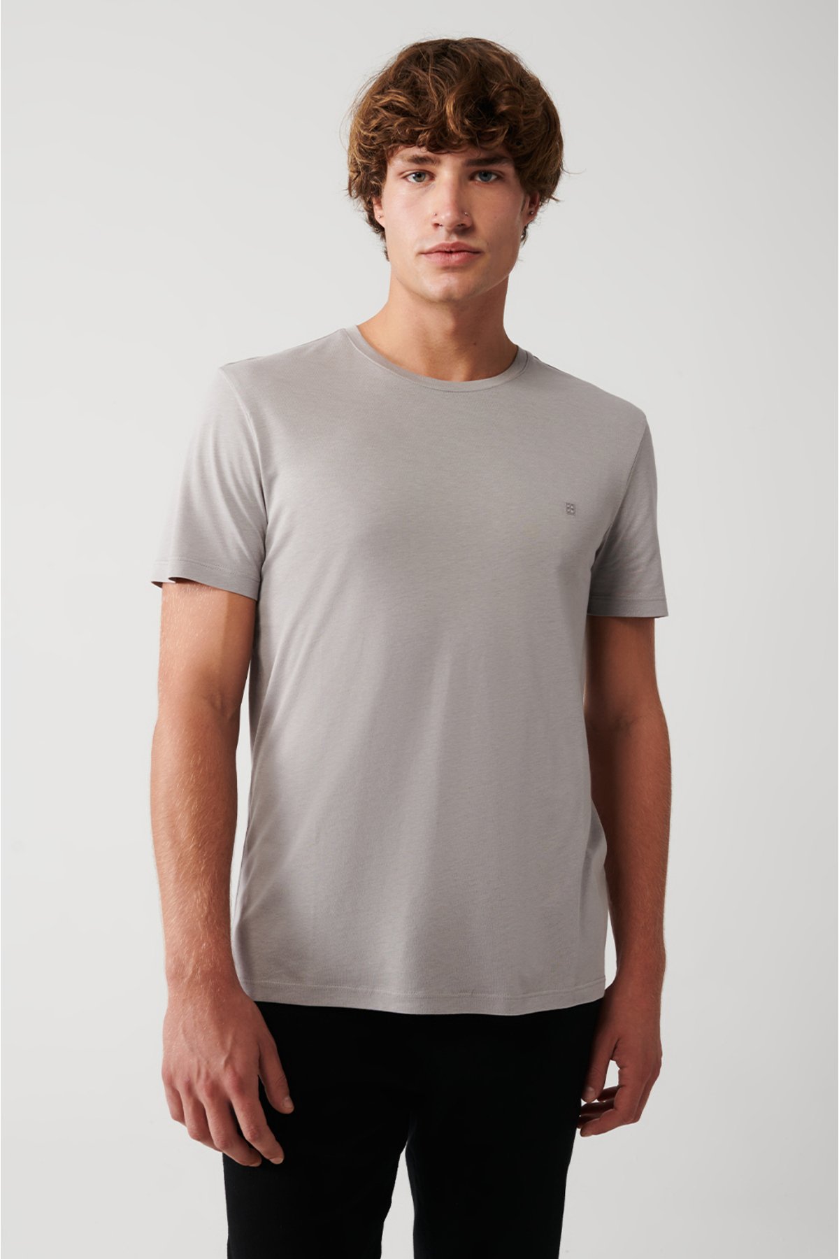 Avva Men's Stone Ultrasoft Crew Neck Plain Standard Fit Normal Cut Modal T-Shirt