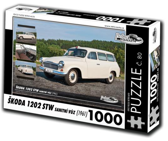 RETRO-AUTA Puzzle č. 80 Škoda 1202 STW sanitní vůz (1961) 1000 dílků