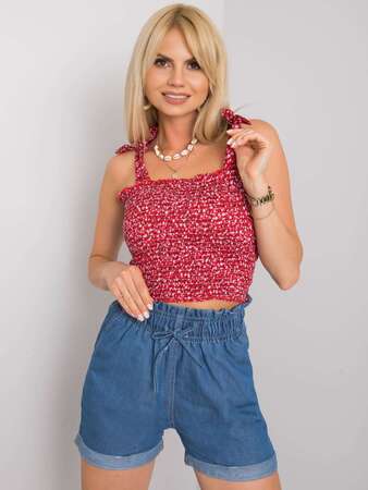 Fashionhunters Červený květovaný top Thalia RUE PARIS velikost: S