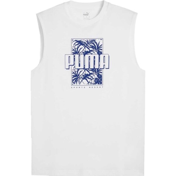 Puma ESSENTIALS + PALMS RESORT SLEEVESS TEE Pánské triko bez rukávů, bílá, velikost