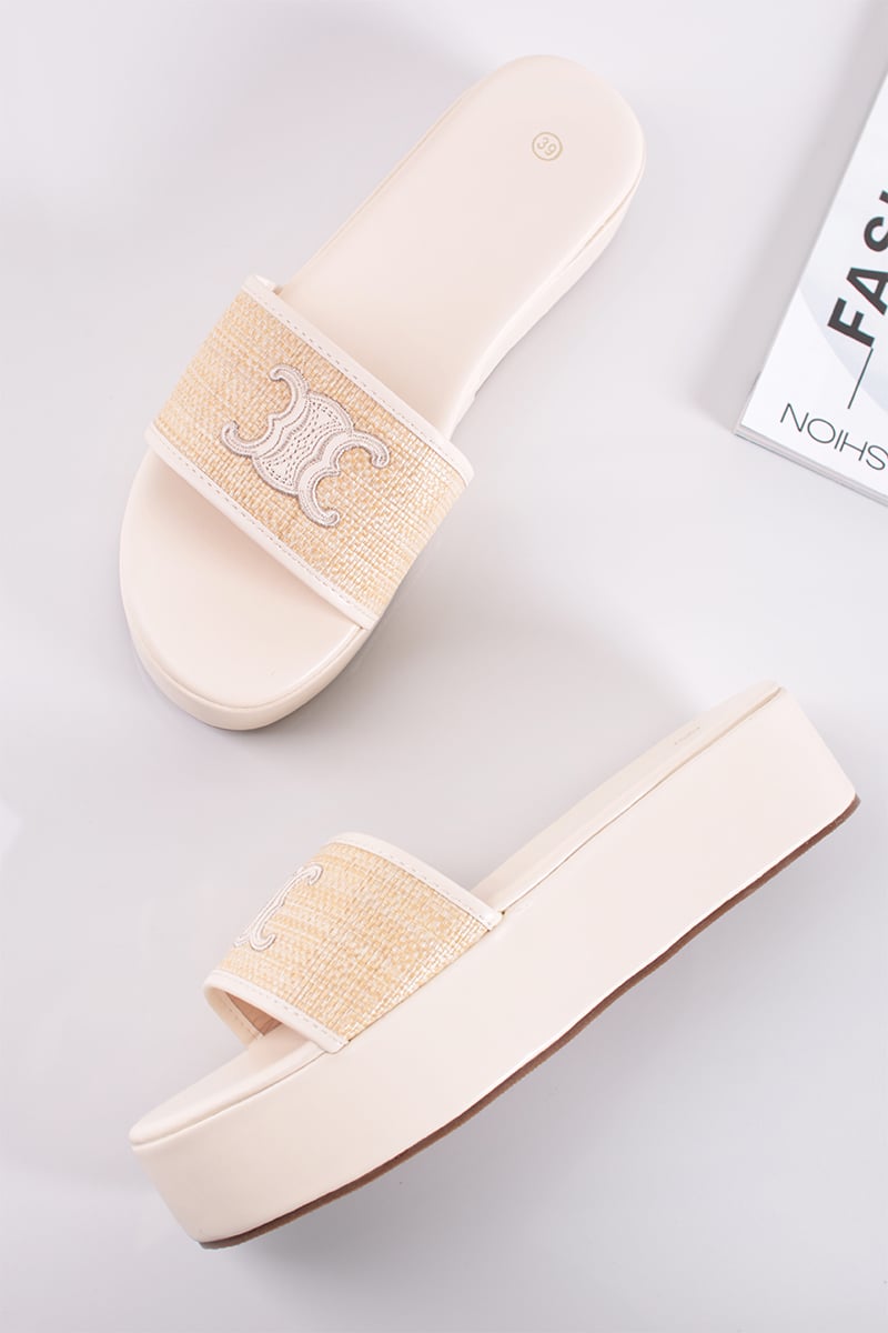 Béžovo-bílé platformové pantofle Deena