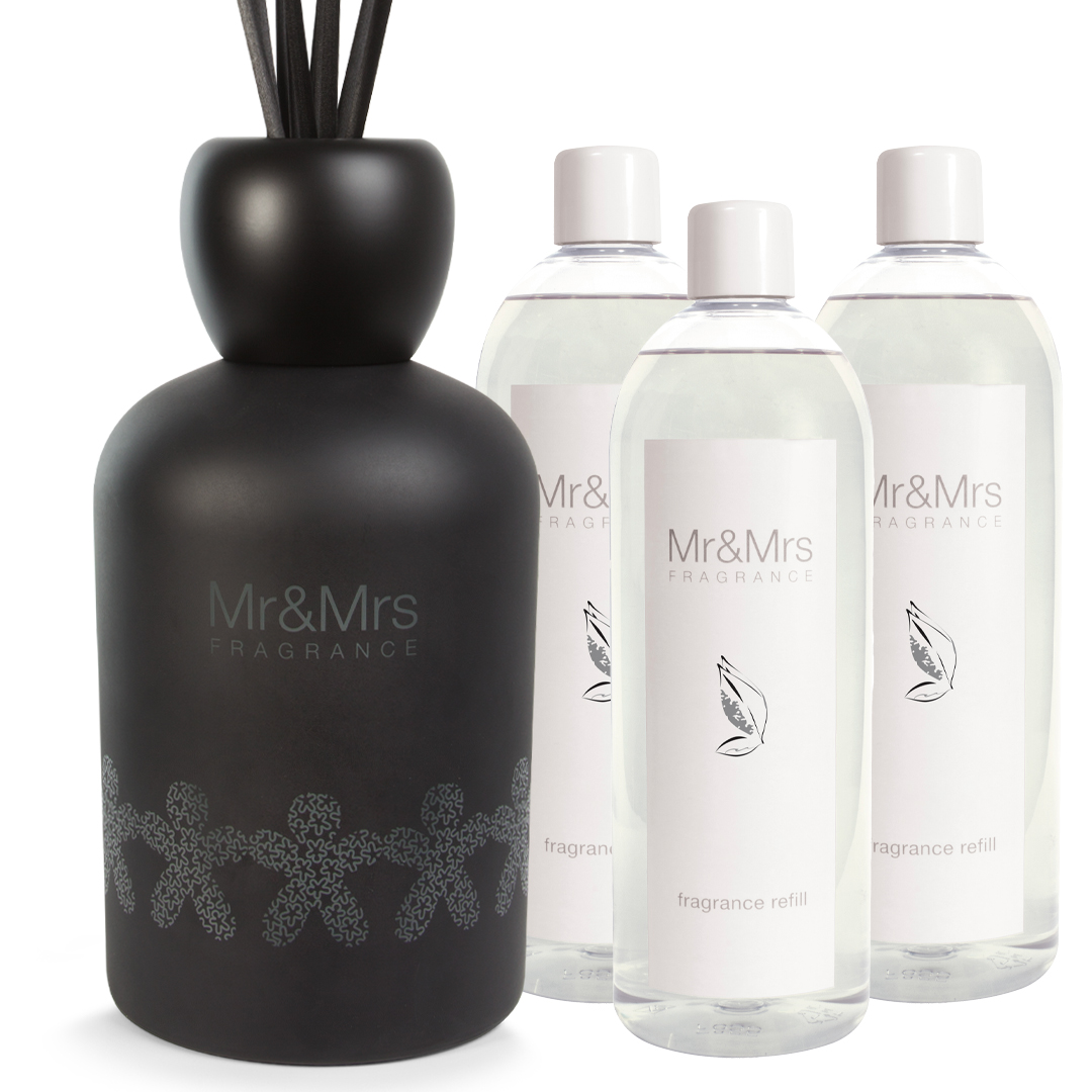 Mr&Mrs Fragrance DO - DIFUZÉR ICON - černý - 3 litr + tyčinky + 3x1000ml maldivian breeze 3000 ml