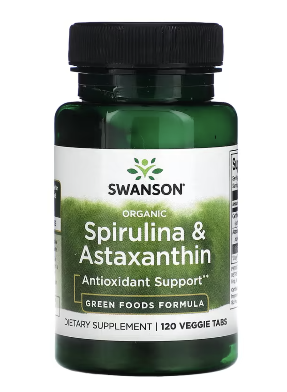 Swanson Organic Spirulina & Astaxanthin, 120 rostlinných tablet