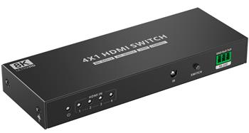 PremiumCord HDMI switch 4:1 s podporou rozlišení 8K@60Hz,4K@120Hz, 1080P, HDR, s ovládáním tlačítkem a dálkovým ovladače