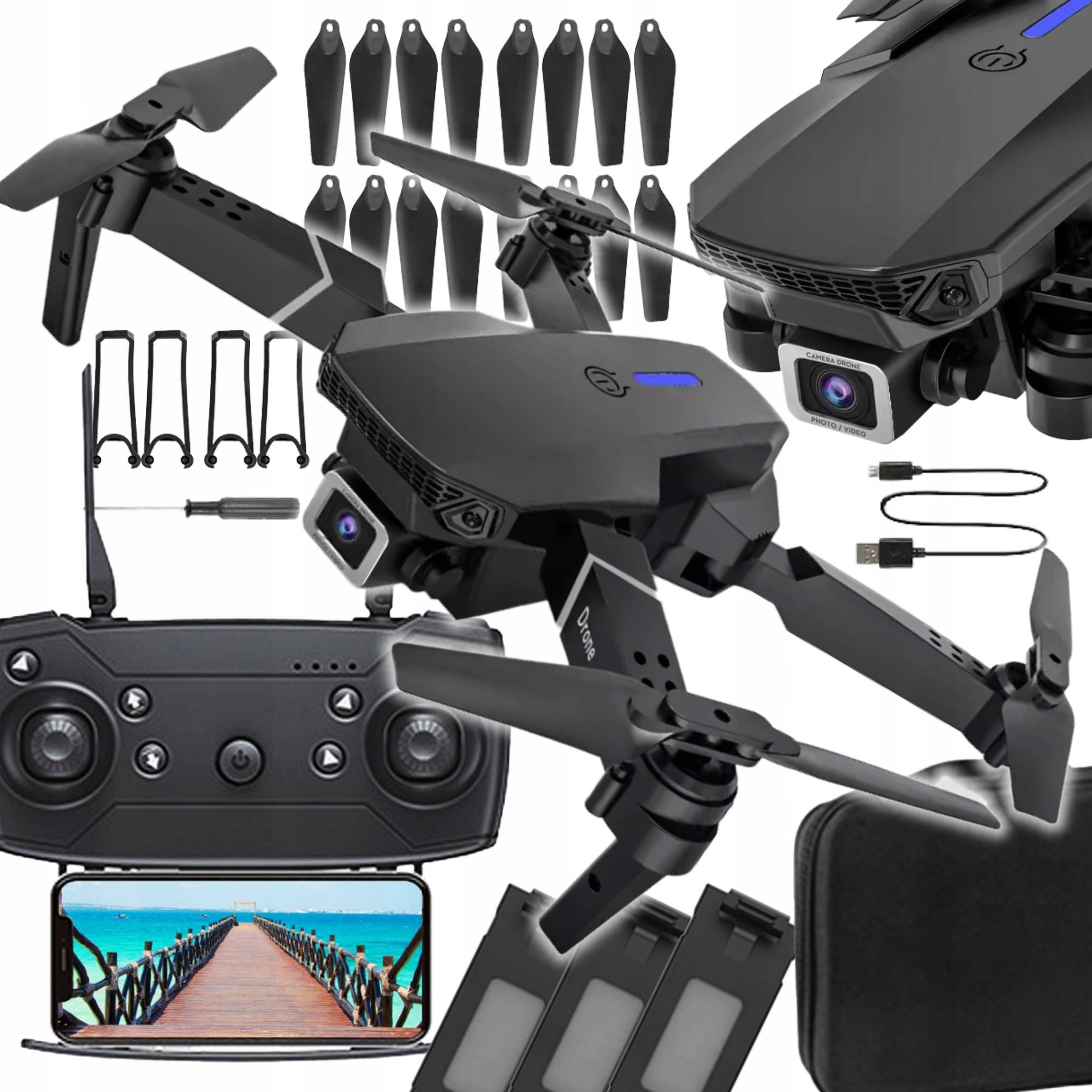 Dron Evi E100 Pro 2 Hd Wifi kamera hračka, visí 250m Baterie 3x20min