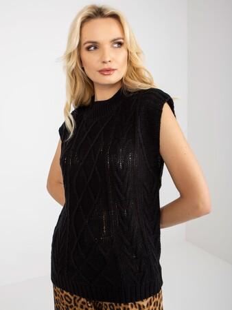 Fashionhunters Černá, pletená vesta s copánky SUBLEVEL Velikost: S/M