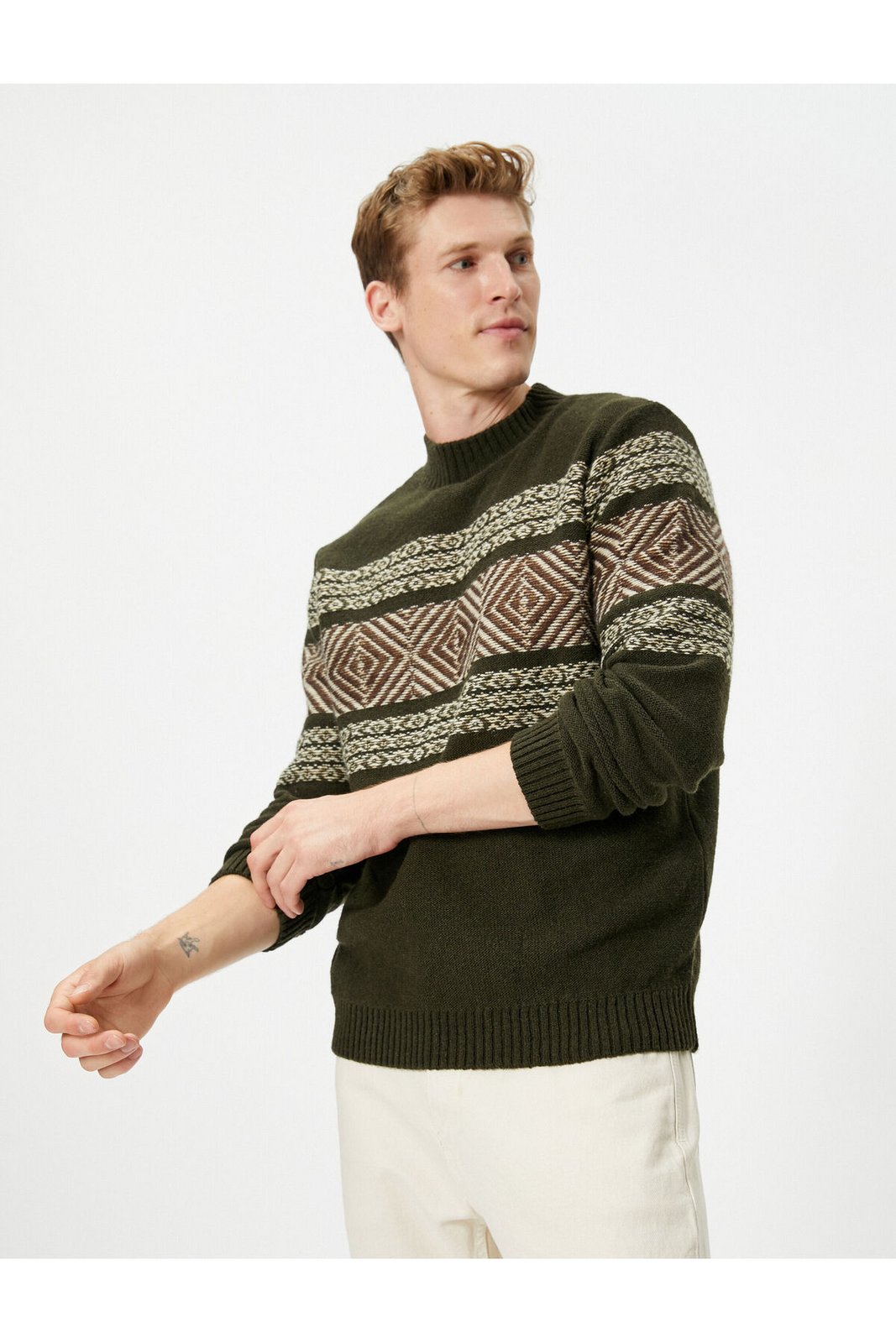 Koton Half Turtleneck Sweater Ethnic Patterned Ribbed