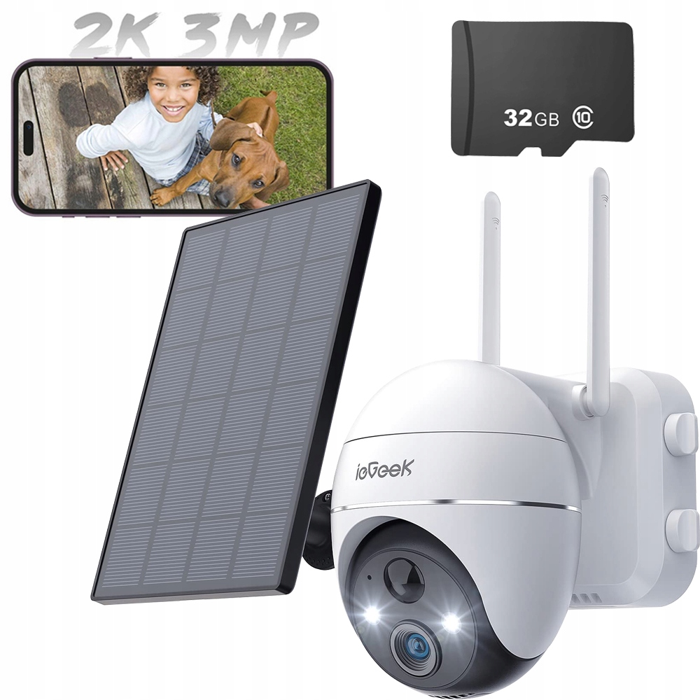 Kamera Bezpečnost Solarna Vnější 2K Wifi Ptz Voděodolnost IP65+32G