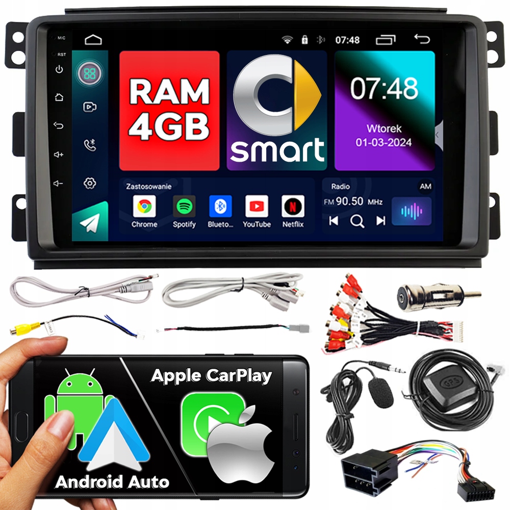 Ncs Navigační Rádio Pro Smart Fortwo 2005-2010 Android Carplay 4 Gb Ram Bt