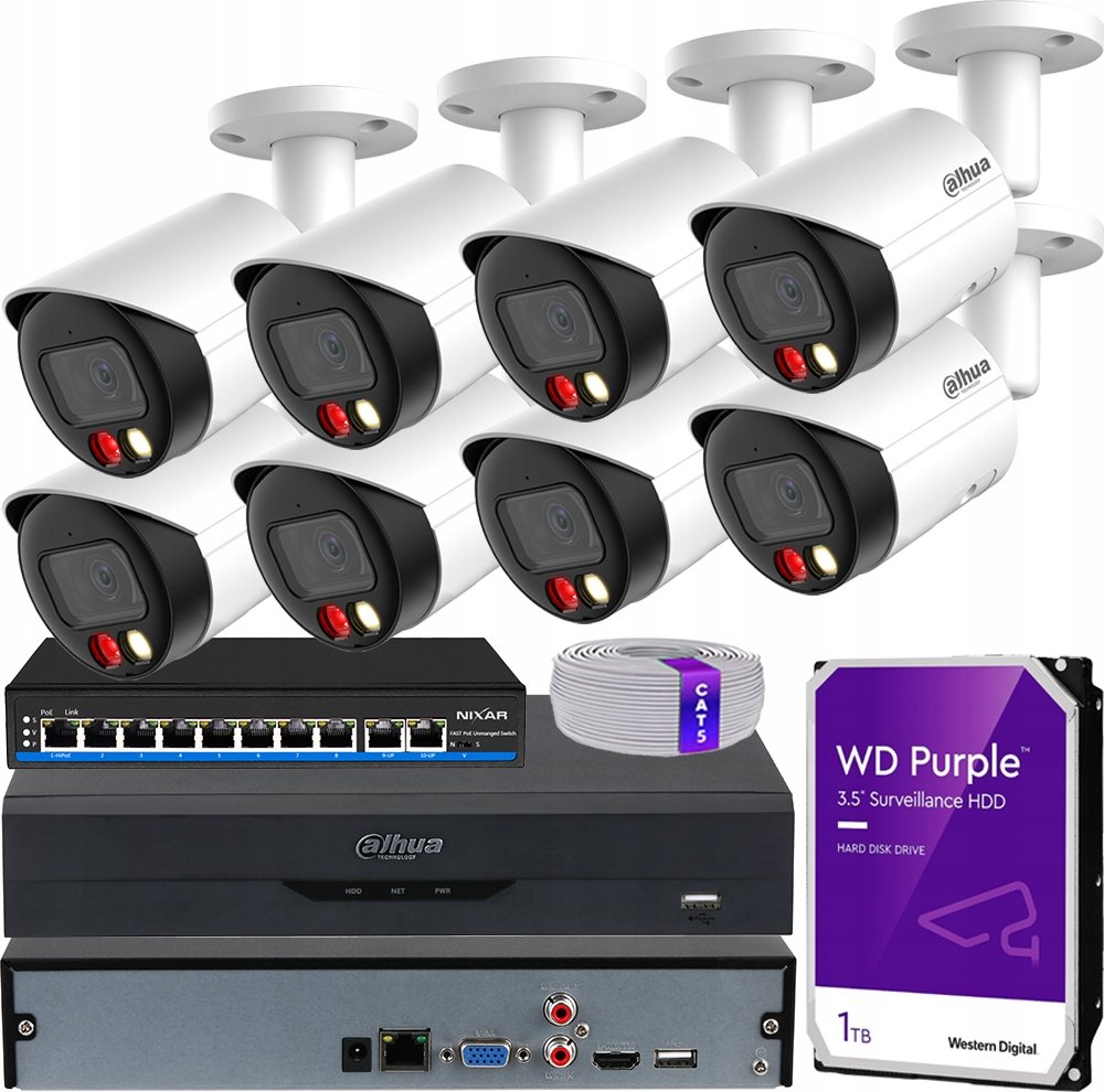 Ip monitorovací sada 8x 8Mpx 4K Dual Light kamera 30m 1TB Apka rekordér