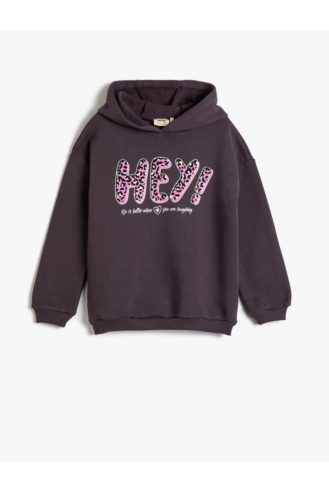 Koton Hooded Sweatshirt with Glittery Print Detailed Long Sleeve Rayon.