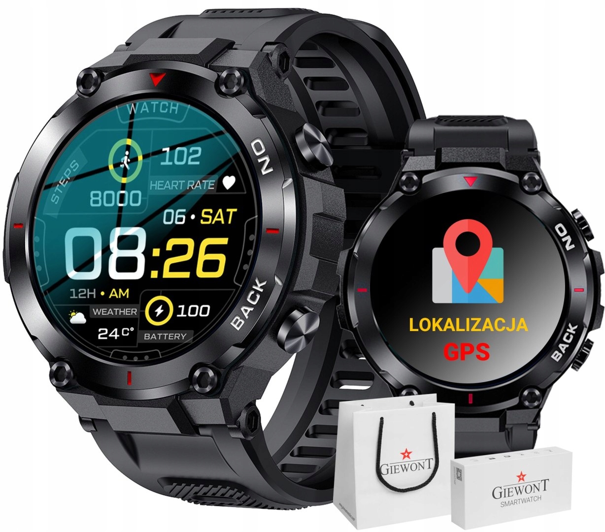Smartwatch Giewont Černá+ Gps Balení Puls Saturace Pro dárek