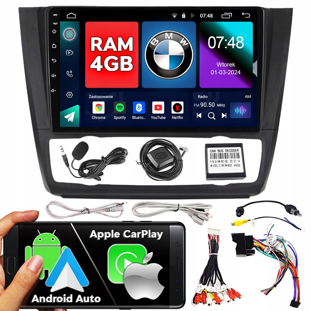 Ncs Navigační Rádio Pro Bmw 1 E81 E82 E87 E88 Android Carplay 4 Gb Ram Bt