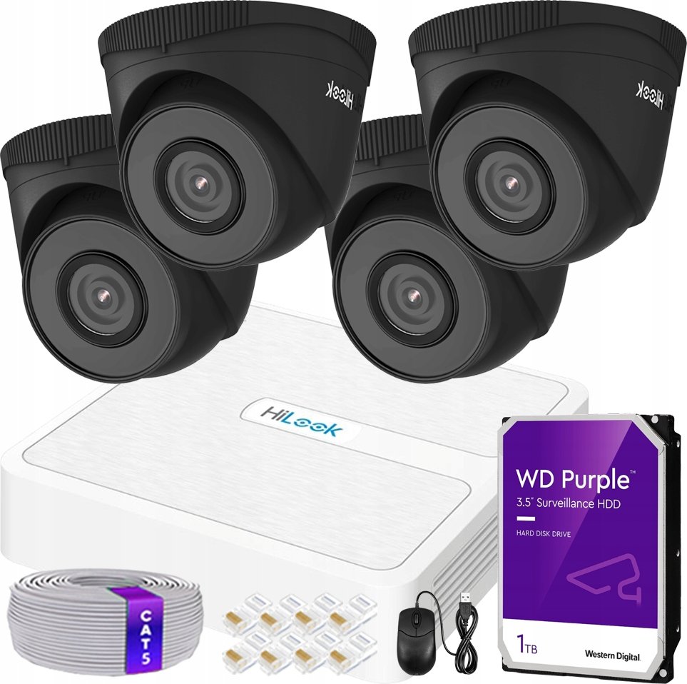 Monitorovací sada HiLook KIT-HIK-IPCAM-T5 Black Poe Hilook by Hikvision