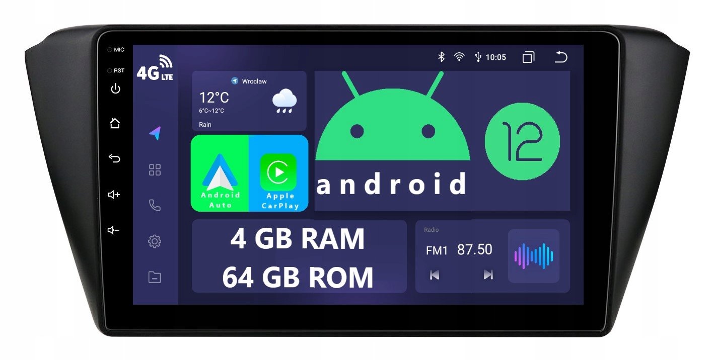 Radio 2DIN Navigace Android Skoda Fabia III 4/64 Gb Dsp Lte Carplay