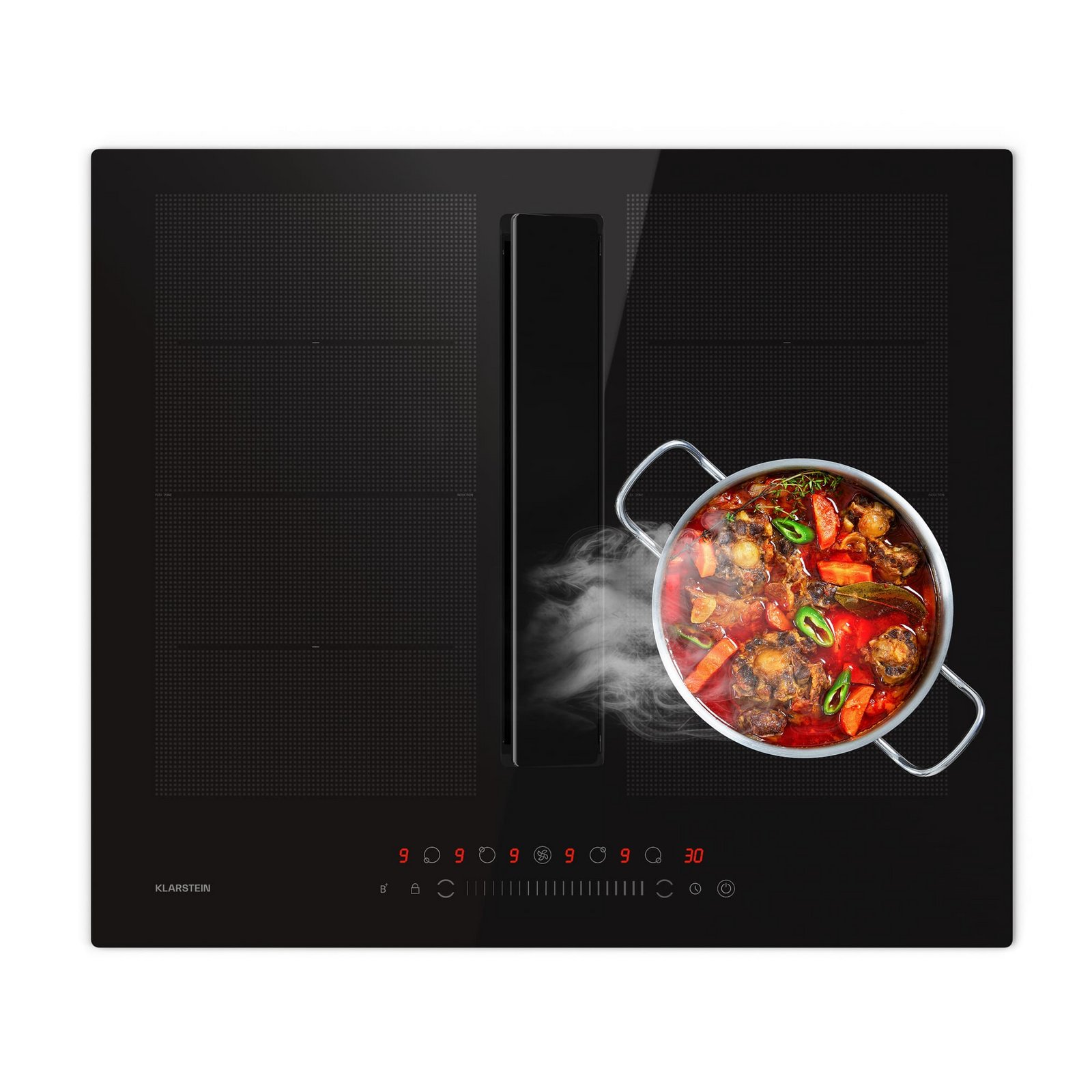 Klarstein Chef-Fusion Down Air System, indukční sporák + DownAir digestoř, 60 cm, 600 m3/h EEC A