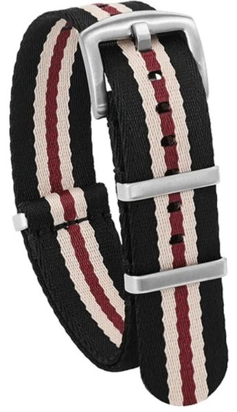 Řemínek NATO Sports proužky, černá-khaki-červená - 20 mm