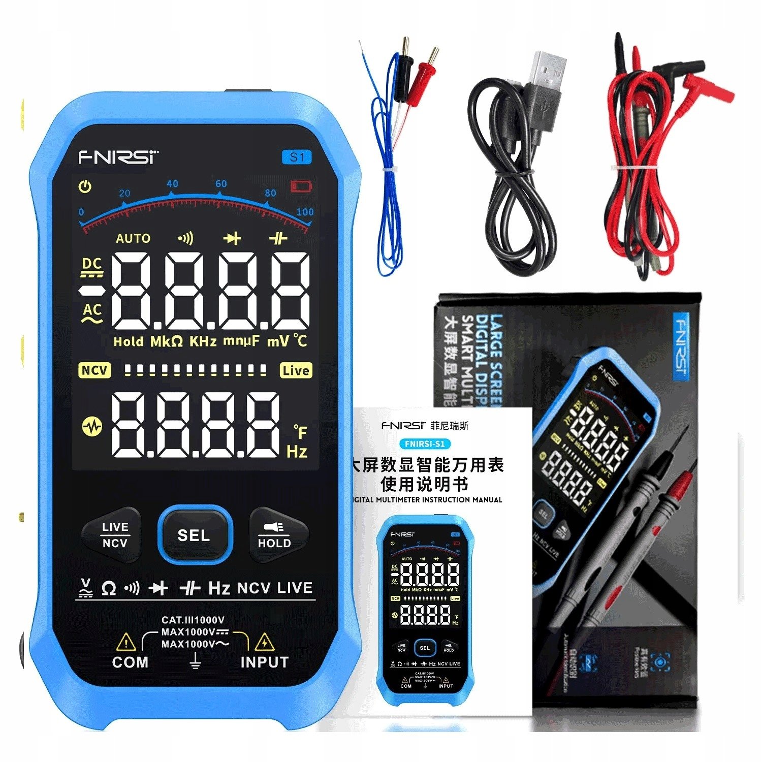 Multimetr chytrý měřič napětí True Rms Ncv LCD Fnirsi S1