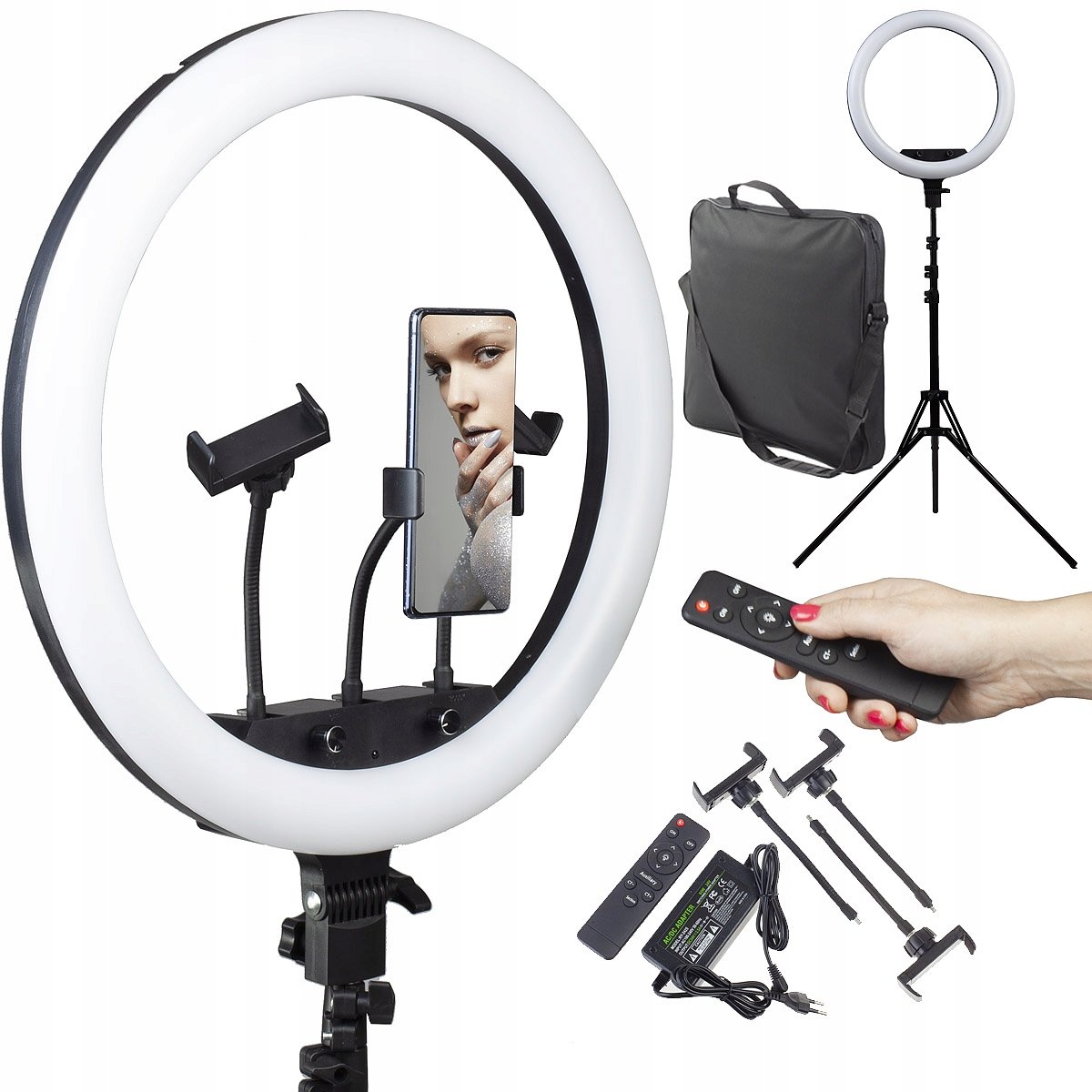 První Světlo Led Ring 60W Stativ 180 CM 3x Držák Ovládání Pilot