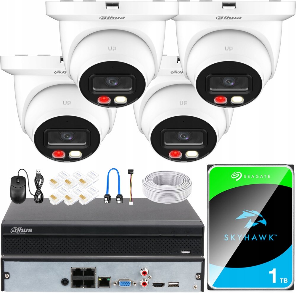 Ip monitorovací sada 4x 2K kamera 4Mpx Ir/led 30m rekordér 1TB detekce