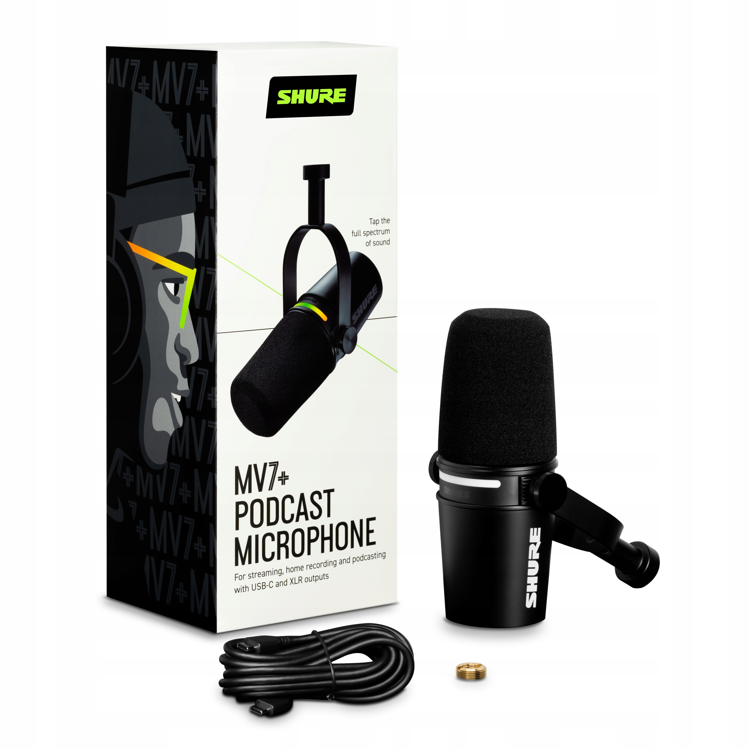 Shure MV7+ (plus) Xlr Usb-c dynamický mikrofon pro podcasty rádiových vokálů