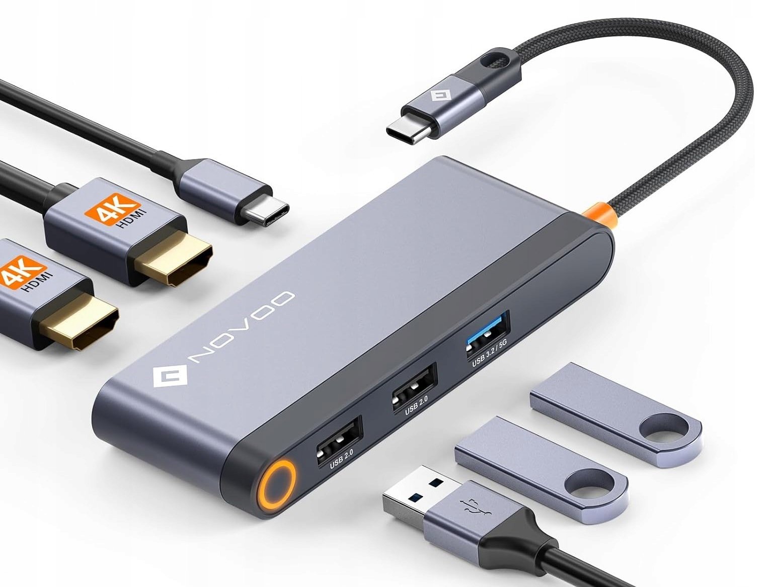 Novoo RM6F Pd 6 v 1 Usb-c Hub Duální 4K Hdmi monitor