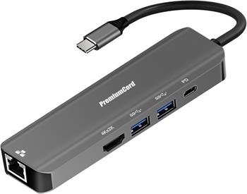 PremiumCord USB-C na HDMI + 2x USB3.2 + PD 100W+ RJ45 10/100/1000Mbps adaptér