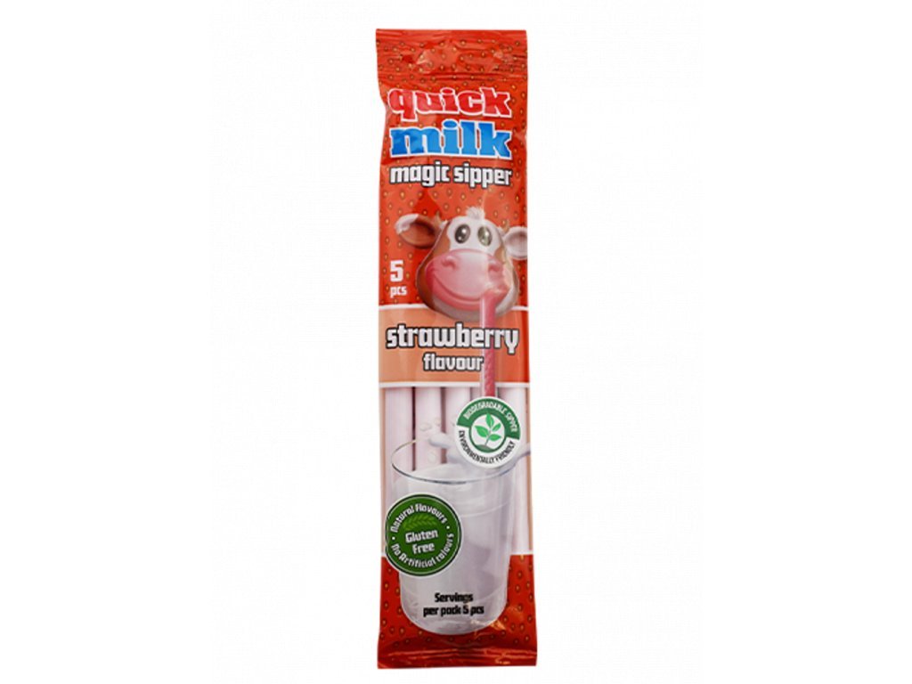 AMYLON Quick Milk Magická brčka do mléka, jahoda 5x 6g