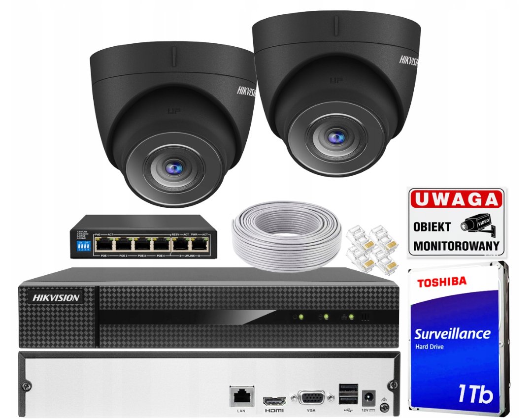 Monitorovací sada Hikvision T4 Black Kit PoE