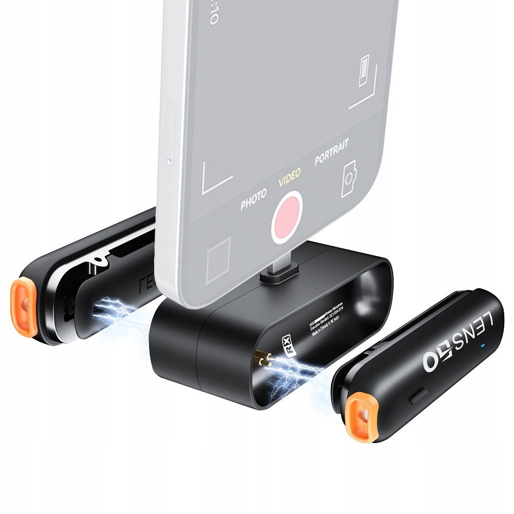 2x Bezdrátový 50m Kravatový mikrofon pro iPhone Lightning LensGo