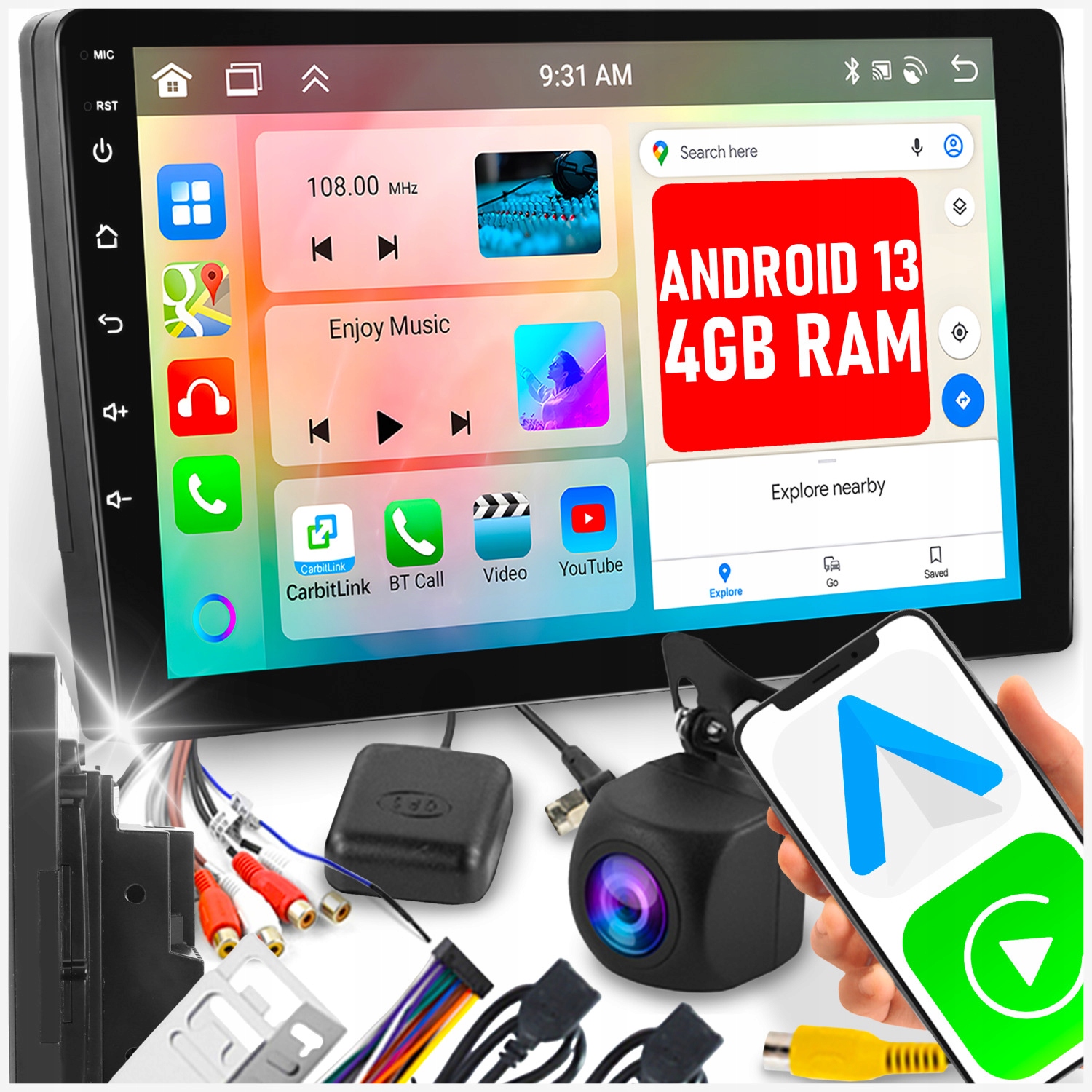 Autorádio 2 Din Android Auto Carplay 4GB/64GB Wifi Rds Dsp 10