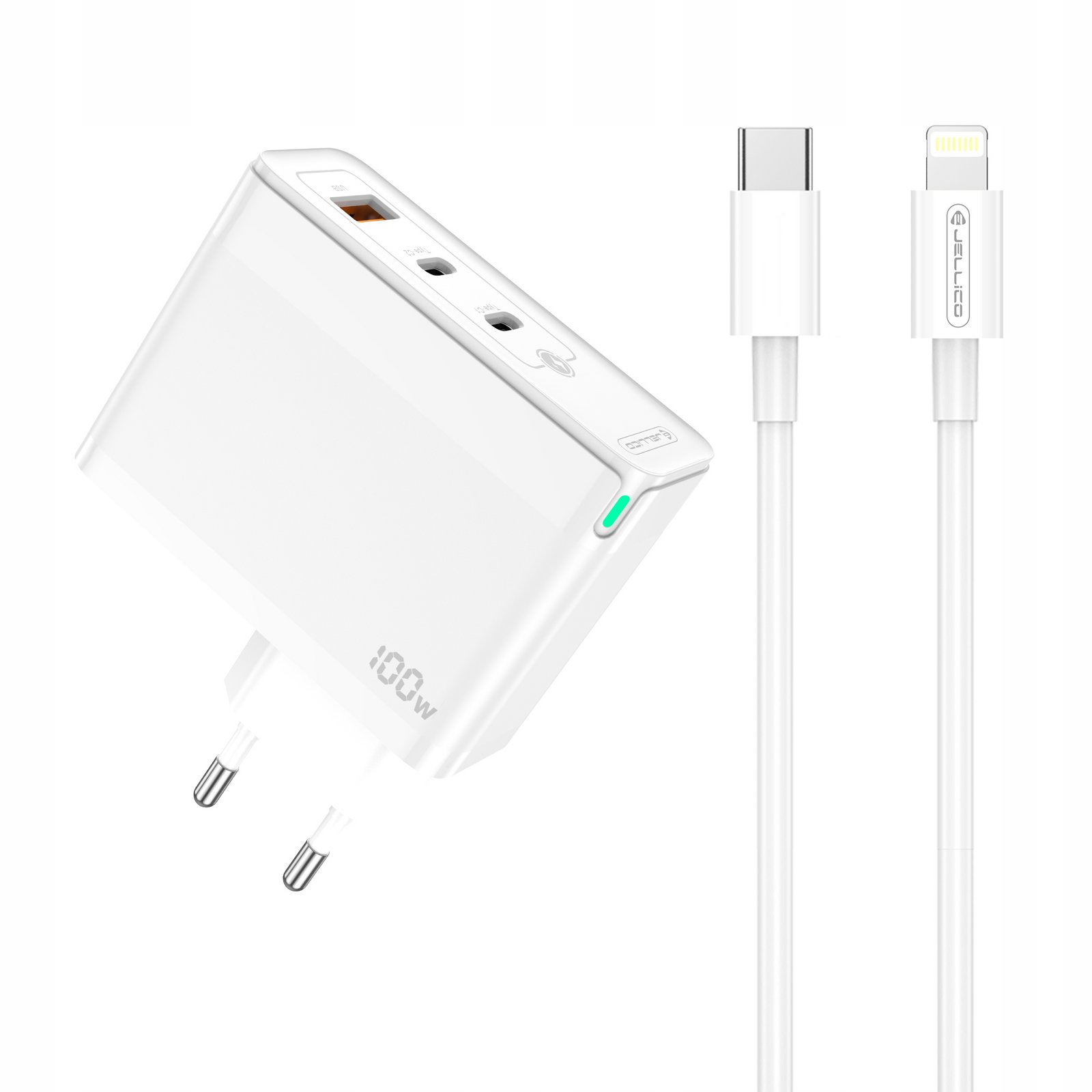 Mocna Síťová Nabíječka 100W GaN 2xUSB-C, Usb-a 3.0 Kabel Pro Iphone