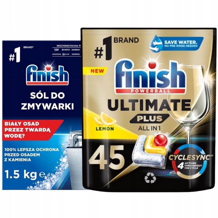 Finish Sada Ultimate Plus Kapsle do myčky 45 Lemon Sůl 1,5 kg