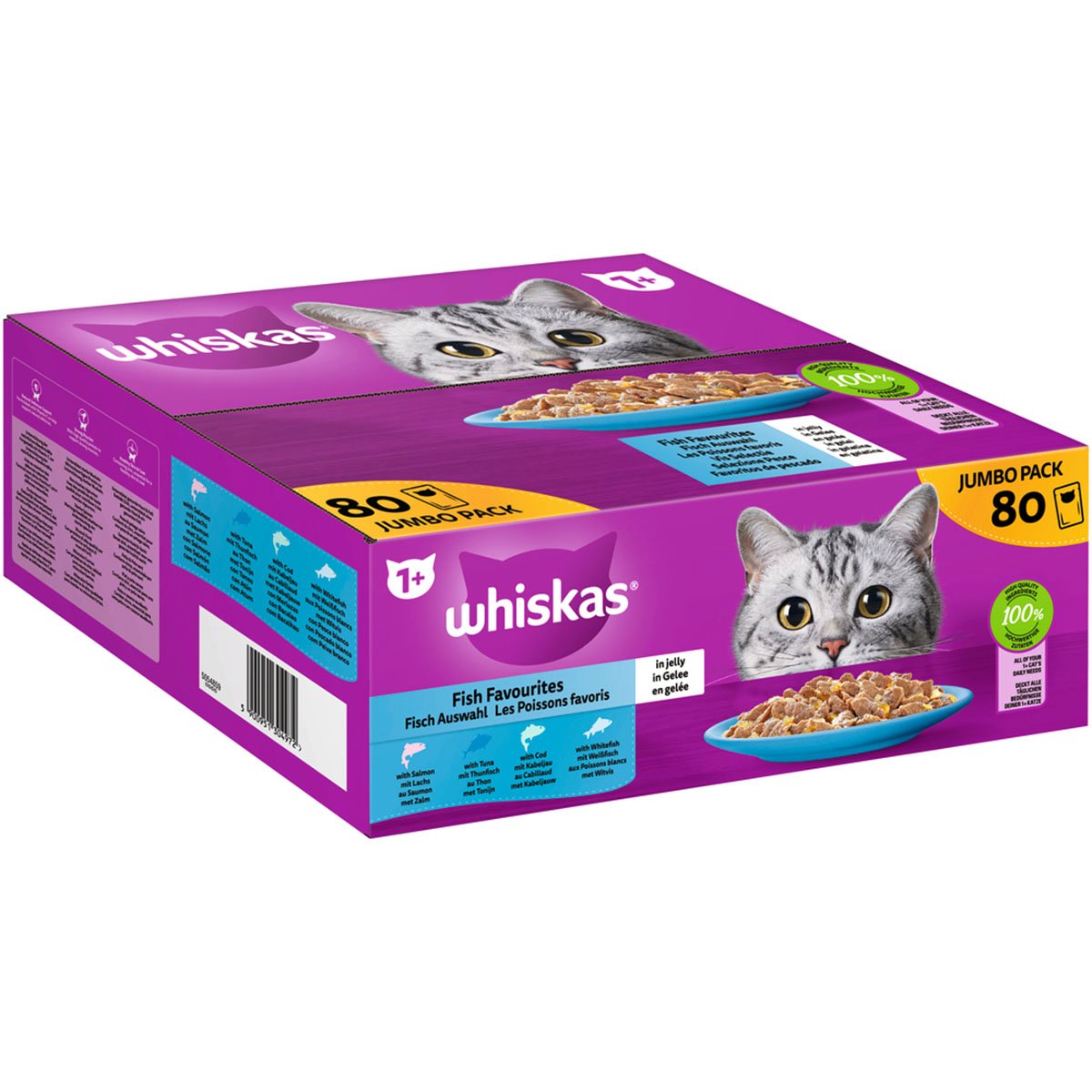 Whiskas multipack 1+ ryba, klasický výběr v želé, 80 × 85 g