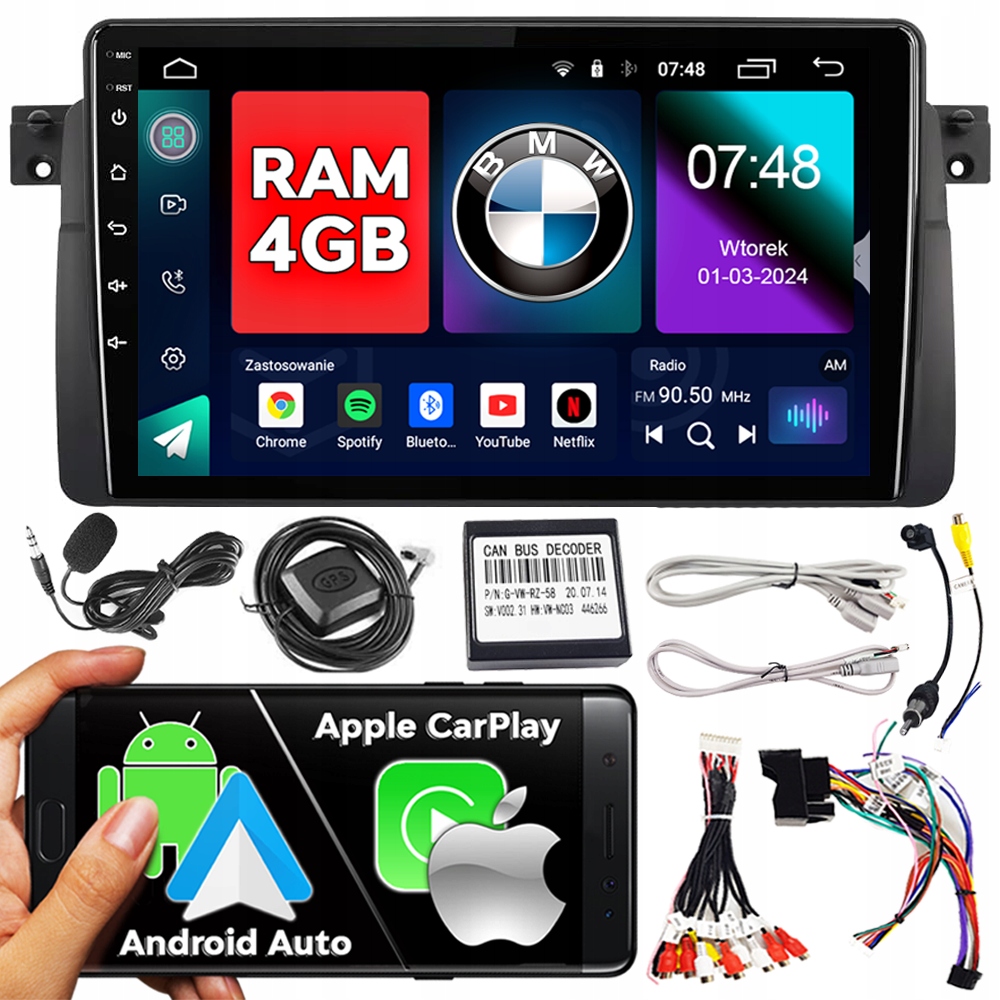 Ncs Navigační Rádio Pro Bmw E46 1998-2005 Android Auto Carplay 4 Gb Ram Bt