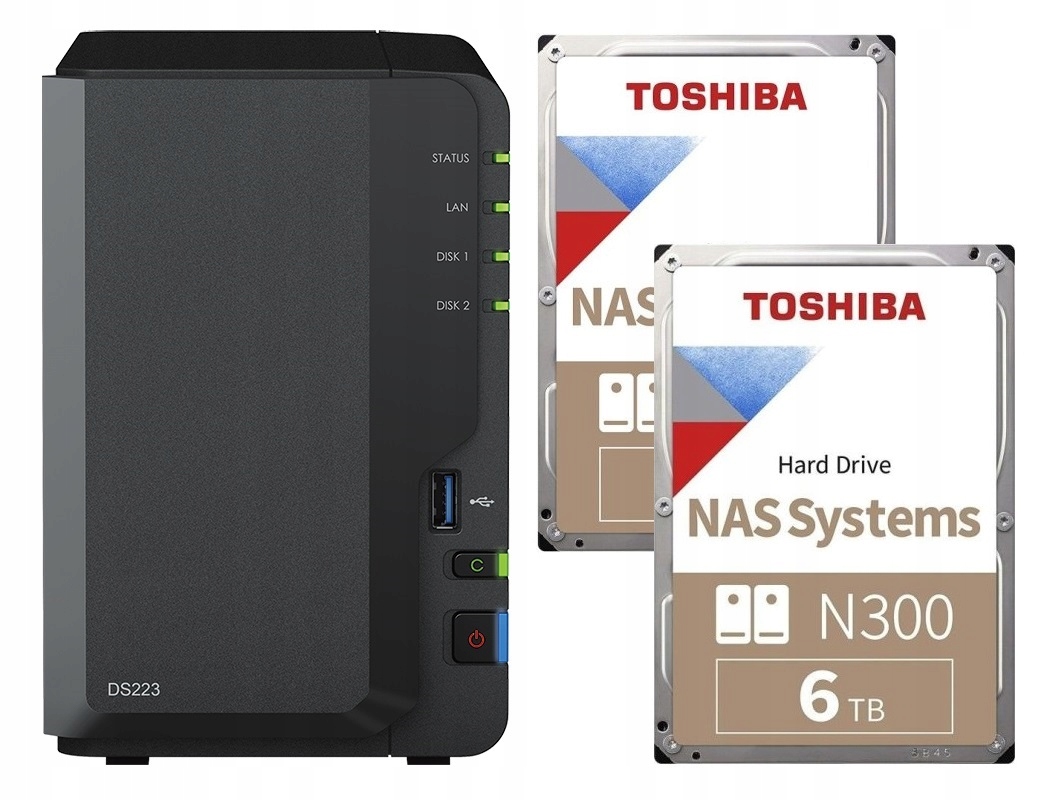Nas server Synology DS223 2GB 2x 6TB Toshiba