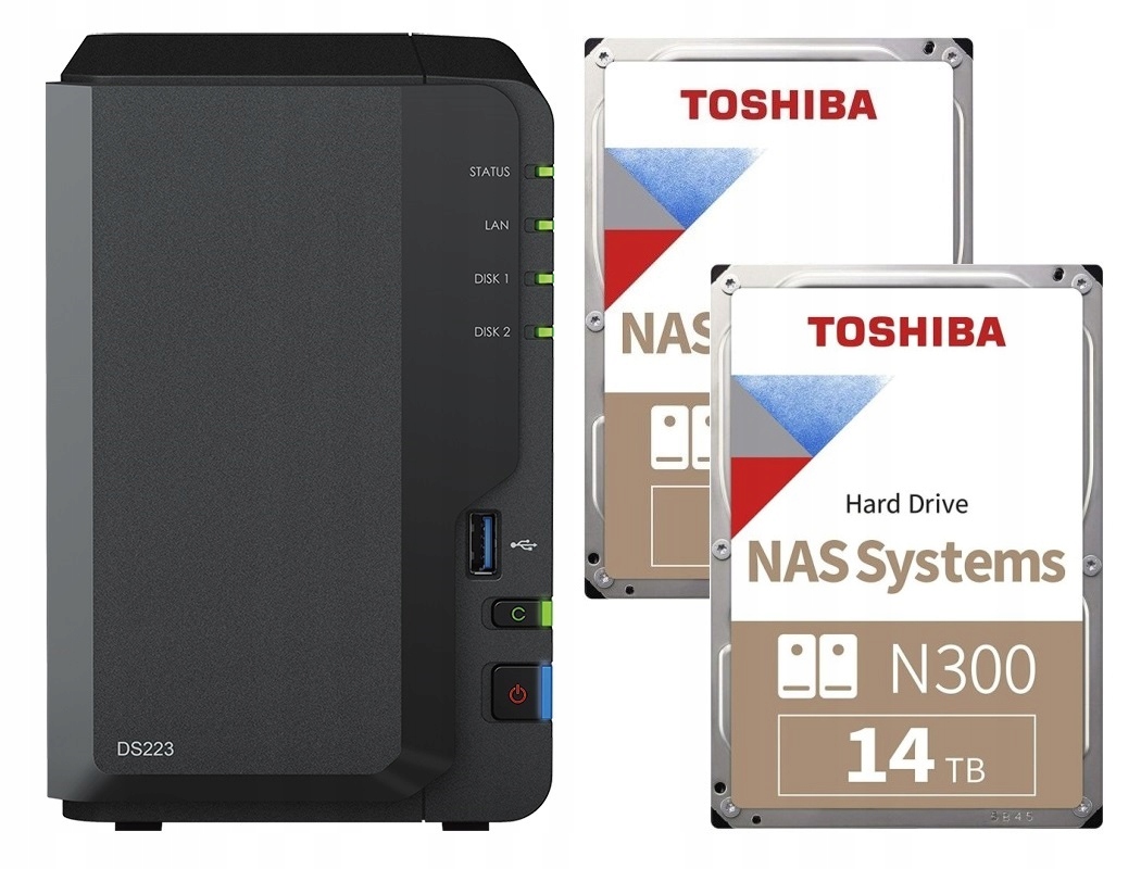 Nas server Synology DS223 2GB 2x 14TB Toshiba
