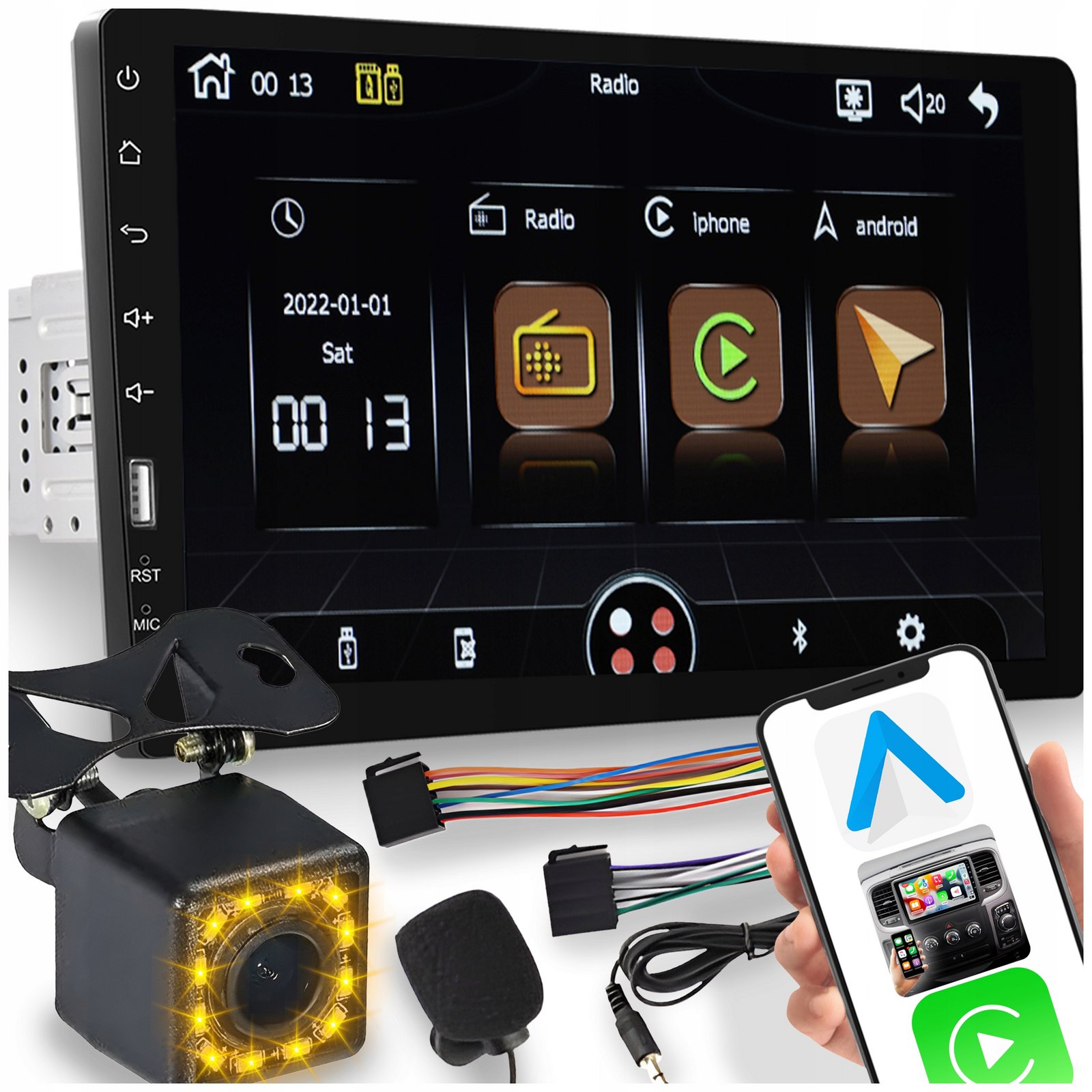 Autorádio 1 Din 9 Palců Bt Dotykový Displej Mirror Link Carplay Usb