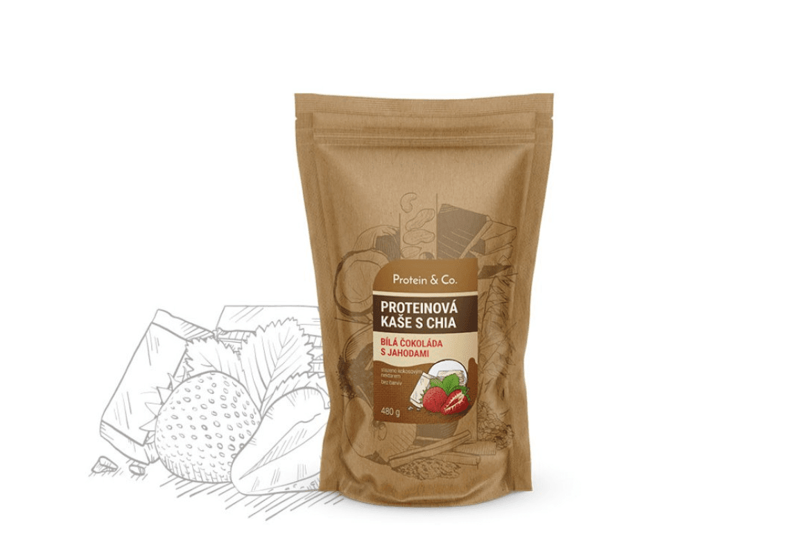 ProteinaCO Proteinová kaše s CHIA - bílá čokoláda s jahodami