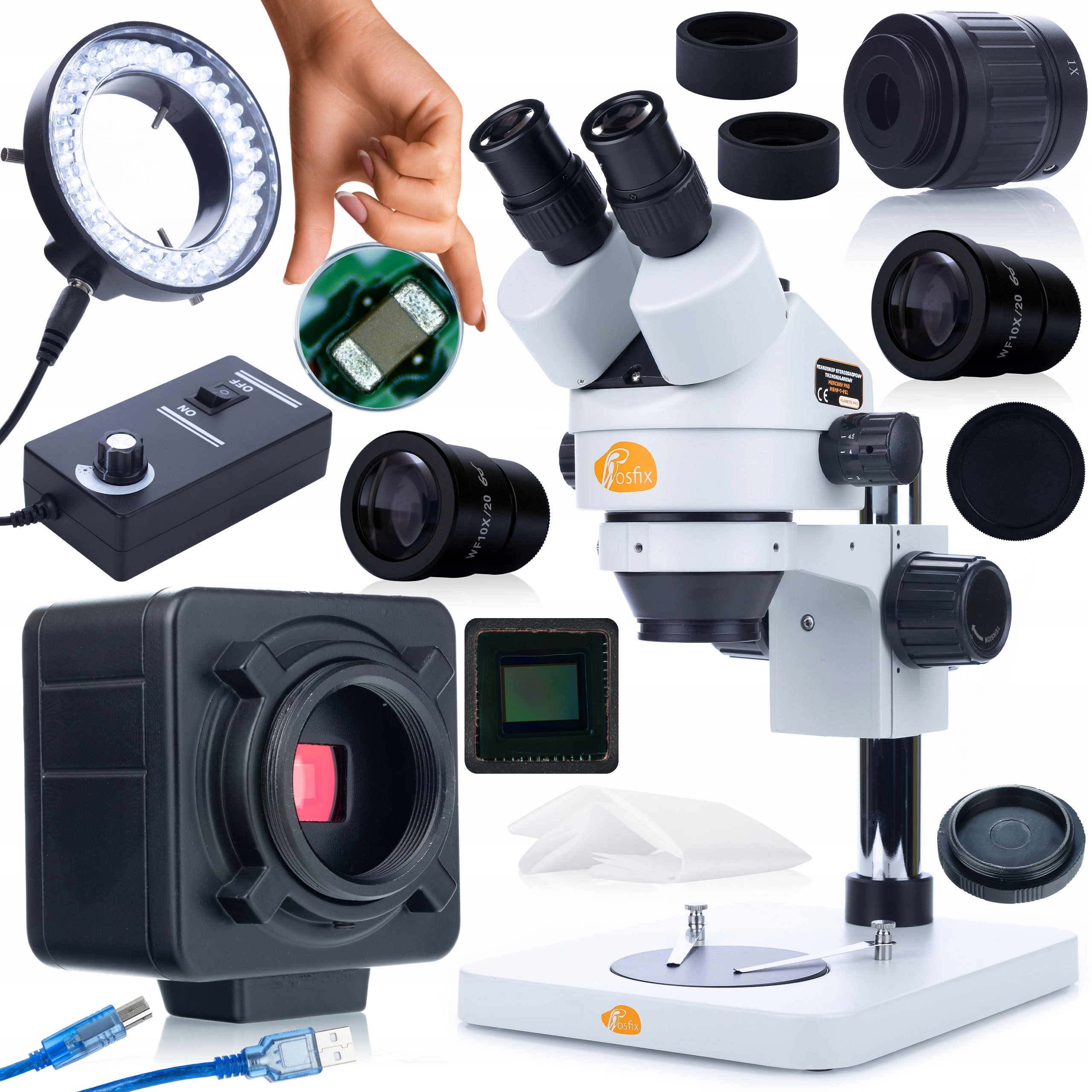 Set Mikroskop Mercury Pro MSMP-T-PS1 kamera Crux Pro přísvit 56xLED