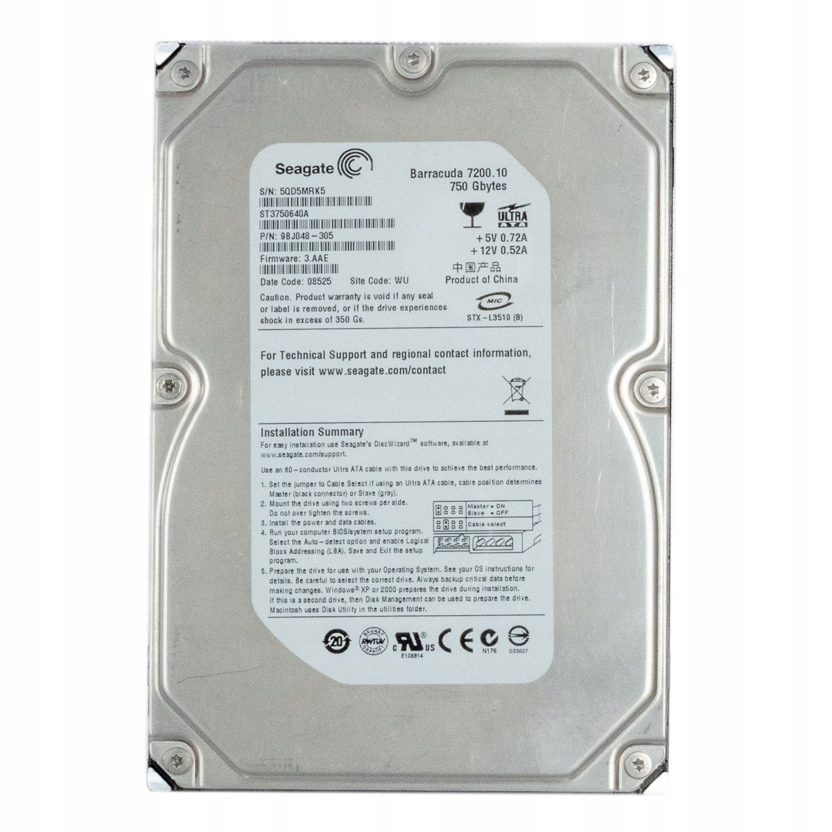 Seagate Barracuda 7200.10 750GB 7.2K 16MB Ata 3.5'' ST3750640A