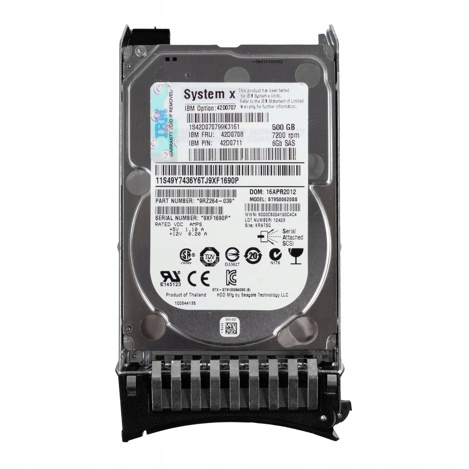 Ibm 42D0708 42D0711 500GB 7,2K 64MB SAS-2 2,5'' ST9500620SS