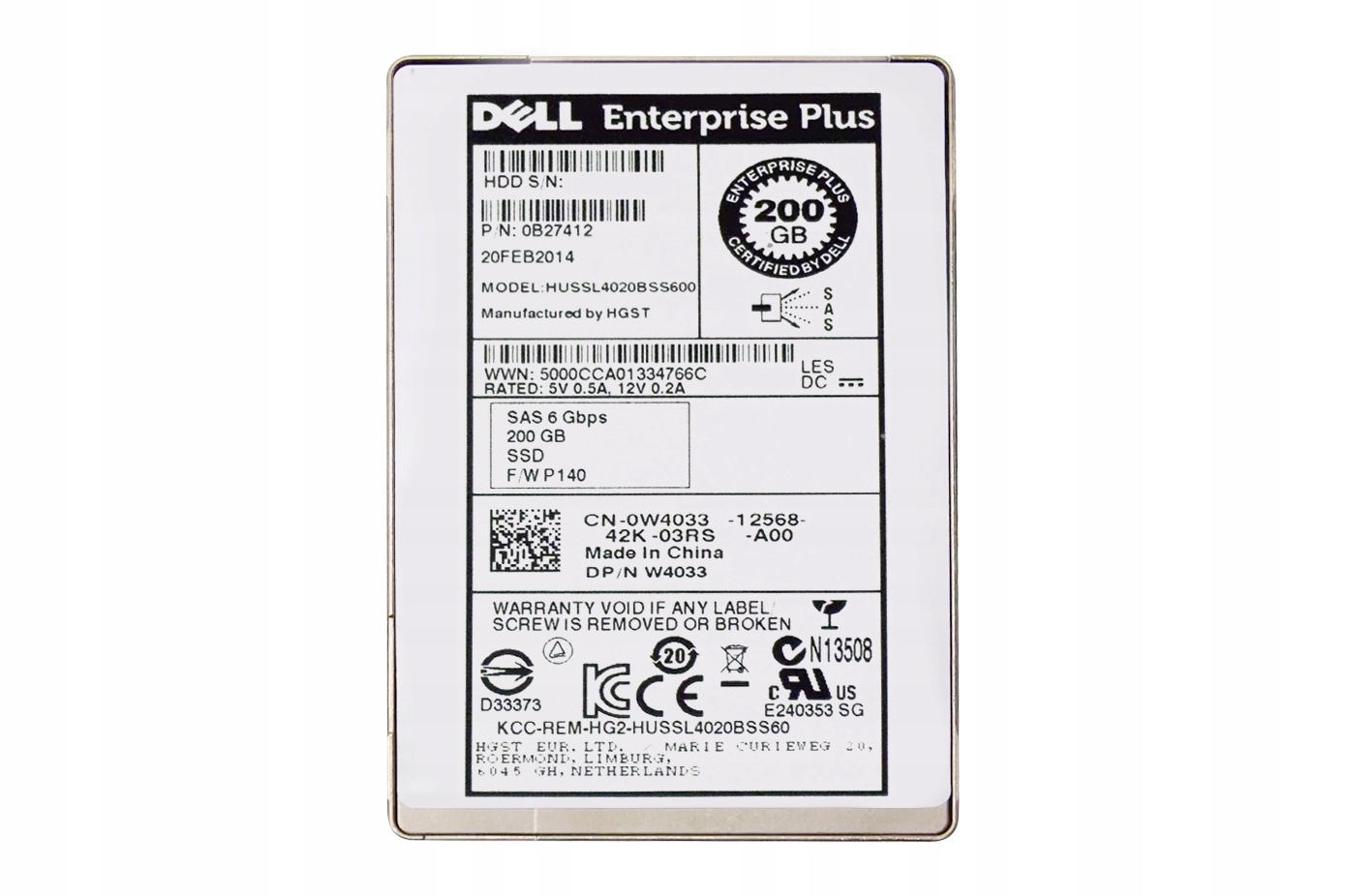 Disk Dell Compellent 200GB Ssd Sas 2.5 W4033-CMP