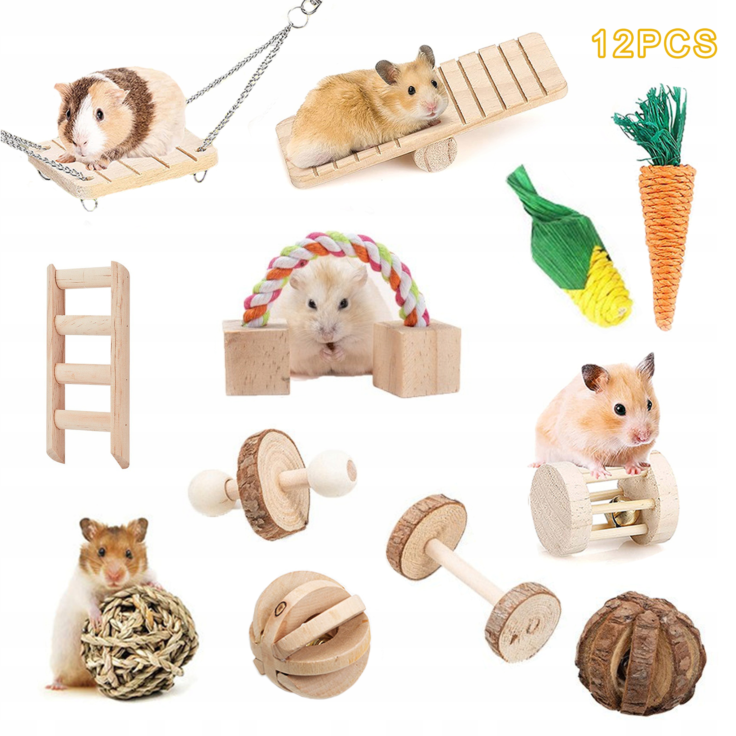 12-CZĘŚCIOWY Zestaw Zabawek Do Żucia Dla Chomików Dla Małych Zwierzątek